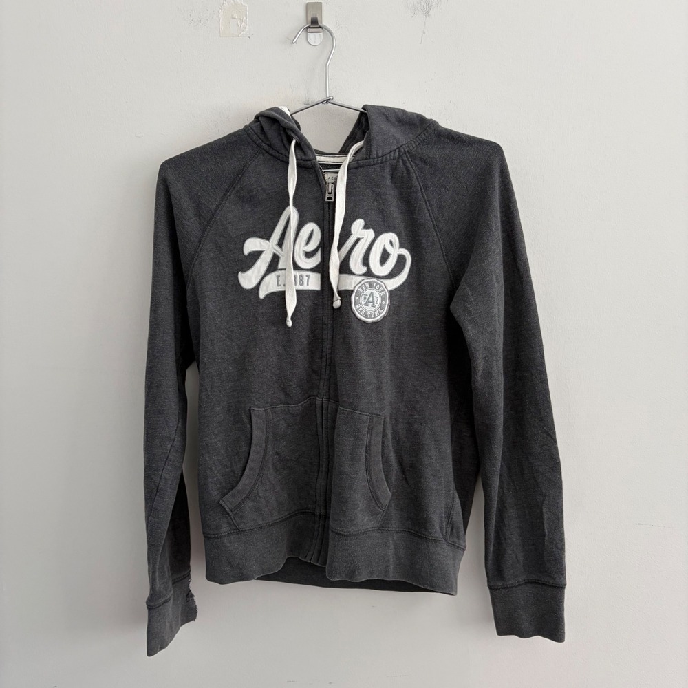 Aeropostale Womens Gray Full Zip Logo Hoodie Medium